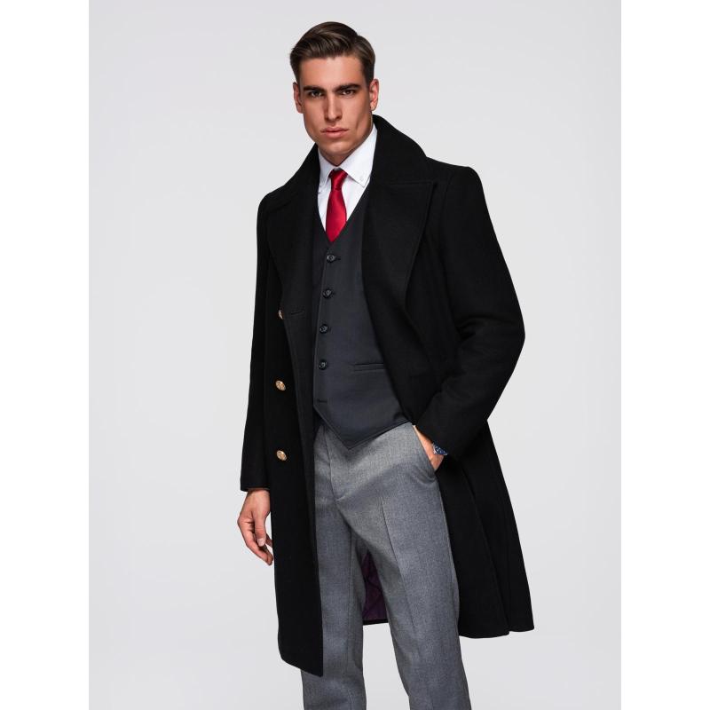 Elegáns katonai kabát férfiaknak gyapjúval – fekete V1 OM-COWC-0145