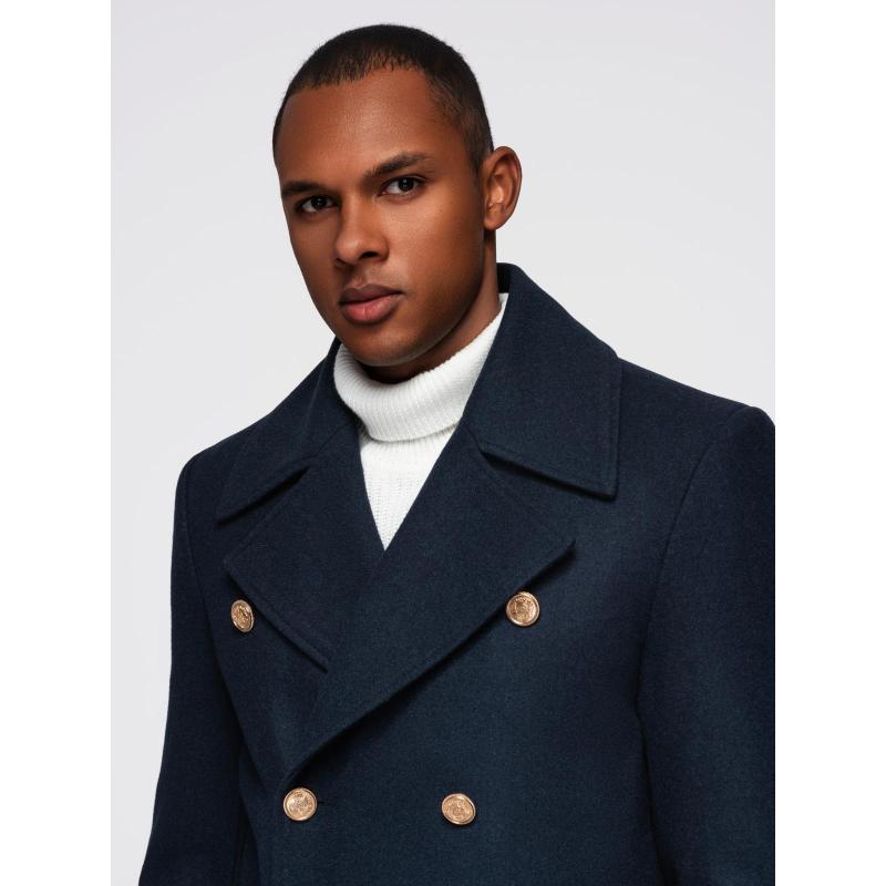 Férfi sötétkék kétsoros gyapjú kabát – sötétkék V1 OM-COWC-0134