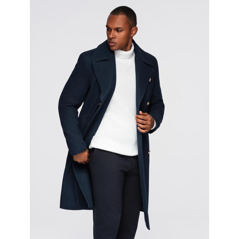 Férfi sötétkék kétsoros gyapjú kabát – sötétkék V1 OM-COWC-0134