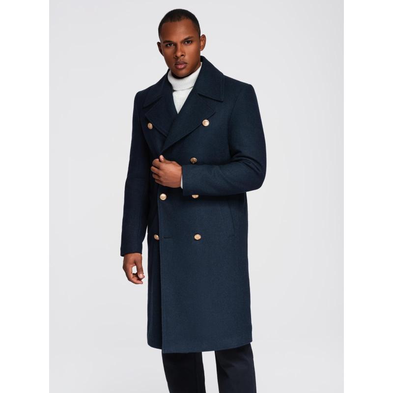 Férfi sötétkék kétsoros gyapjú kabát – sötétkék V1 OM-COWC-0134