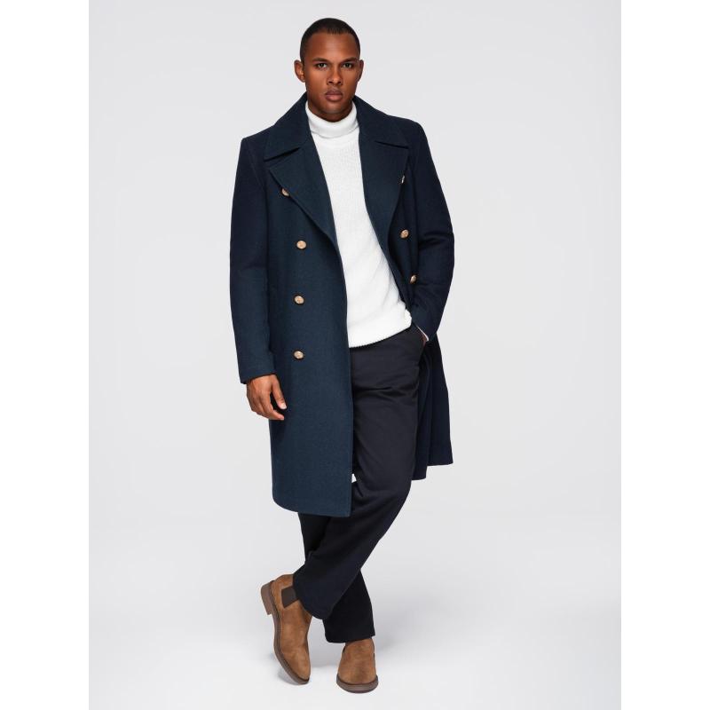 Férfi sötétkék kétsoros gyapjú kabát – sötétkék V1 OM-COWC-0134