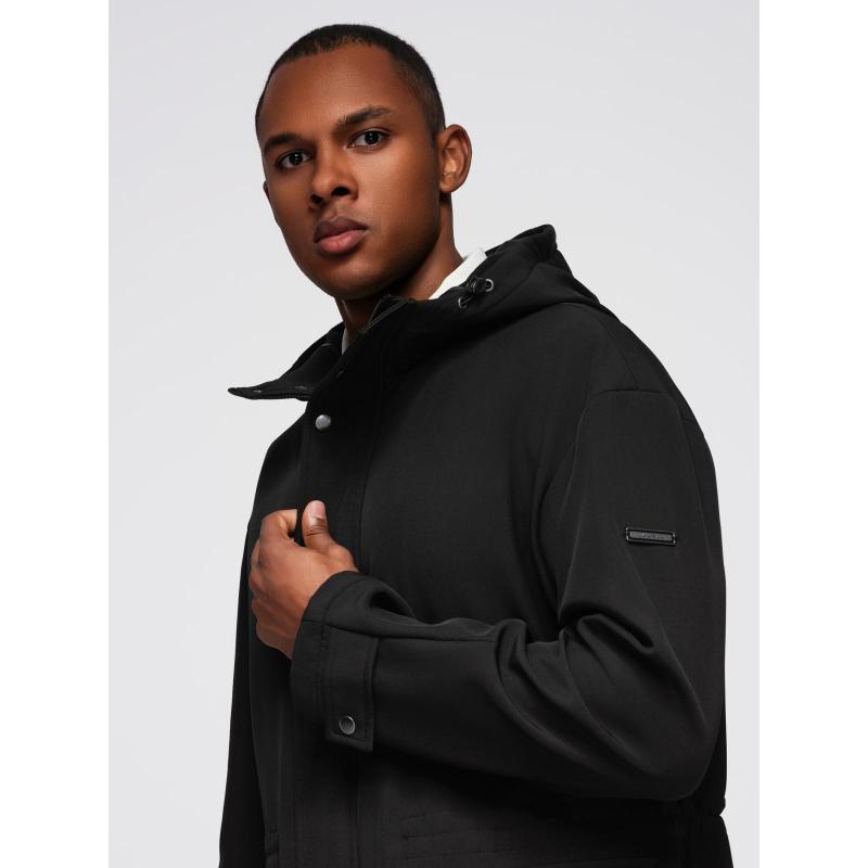 Pánska parka s fleecovou podšívkou a nastaviteľným pásom – čierna V2 OM-JAPJ-0314