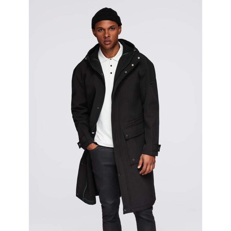 Pánska parka s fleecovou podšívkou a nastaviteľným pásom – čierna V2 OM-JAPJ-0314