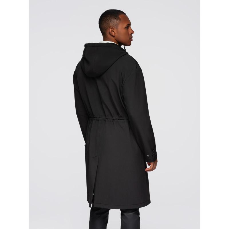 Pánska parka s fleecovou podšívkou a nastaviteľným pásom – čierna V2 OM-JAPJ-0314