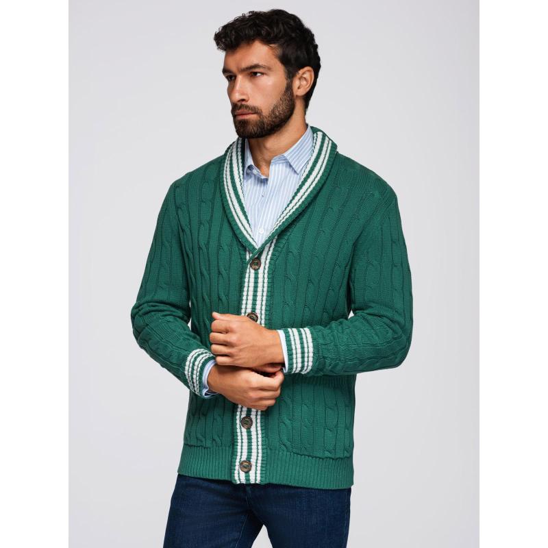 Pánsky sveter v preppy štýle so šálovým golierom – zelený V2 OM-SWCD-0152