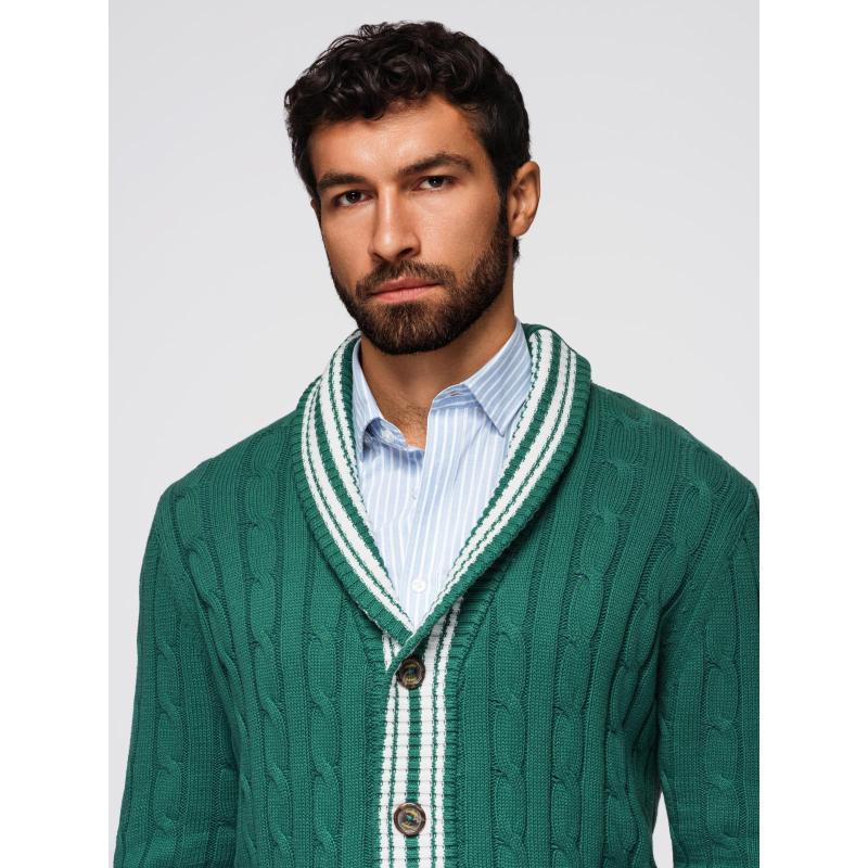 Pánsky sveter v preppy štýle so šálovým golierom – zelený V2 OM-SWCD-0152
