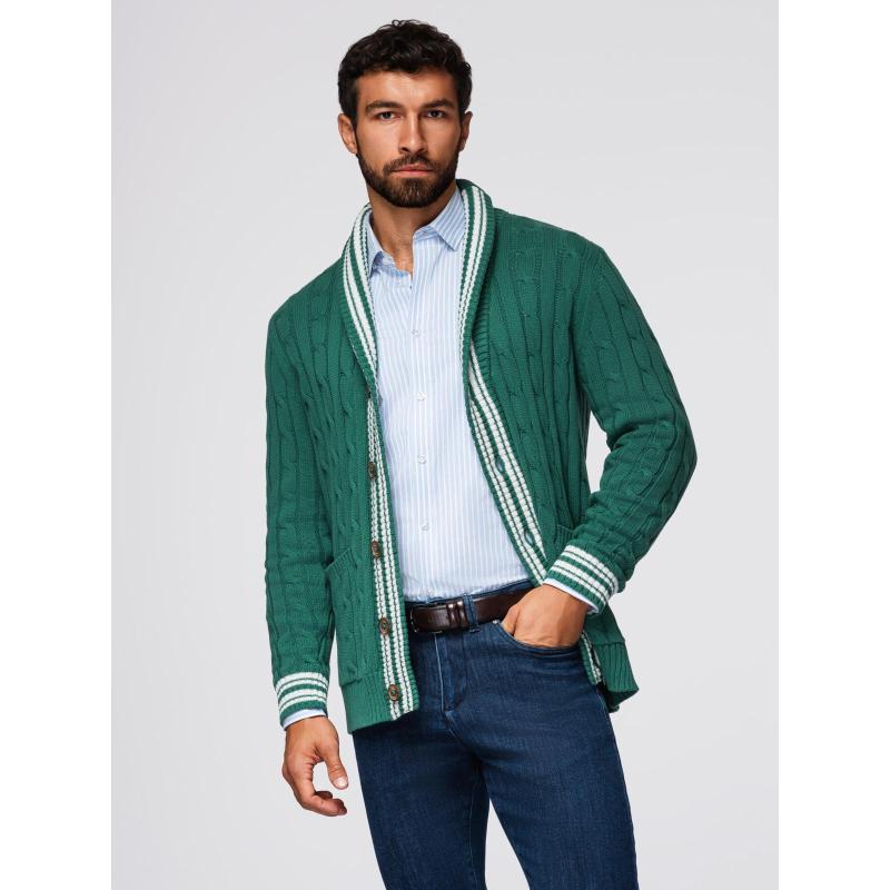 Pánsky sveter v preppy štýle so šálovým golierom – zelený V2 OM-SWCD-0152