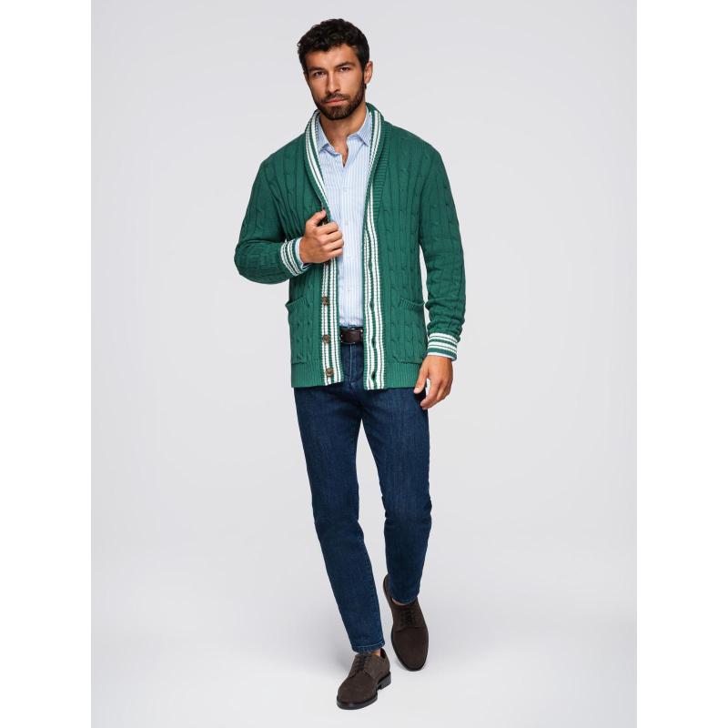 Pánsky sveter v preppy štýle so šálovým golierom – zelený V2 OM-SWCD-0152