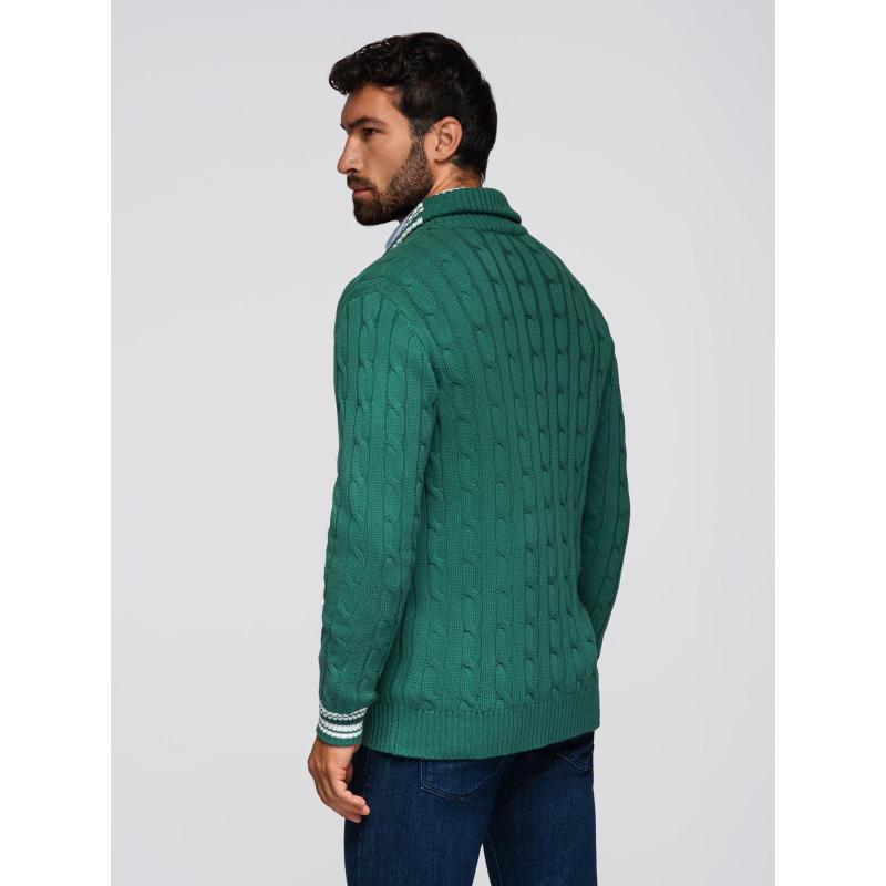 Pánsky sveter v preppy štýle so šálovým golierom – zelený V2 OM-SWCD-0152