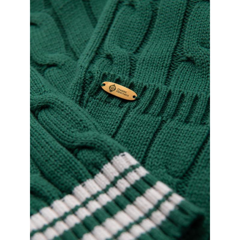 Pánsky sveter v preppy štýle so šálovým golierom – zelený V2 OM-SWCD-0152