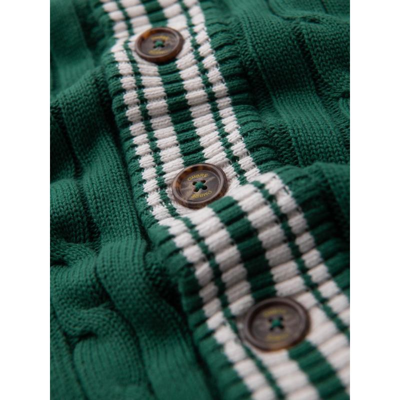 Pánsky sveter v preppy štýle so šálovým golierom – zelený V2 OM-SWCD-0152