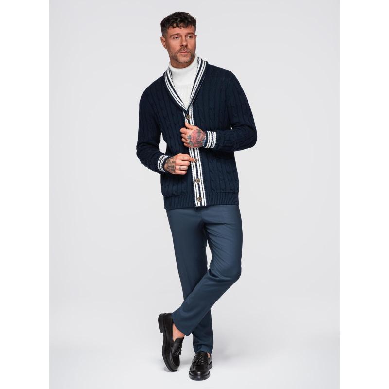 Férfi pulóver preppy stílusban, sálgallérral – sötétkék V4 OM-SWCD-0152