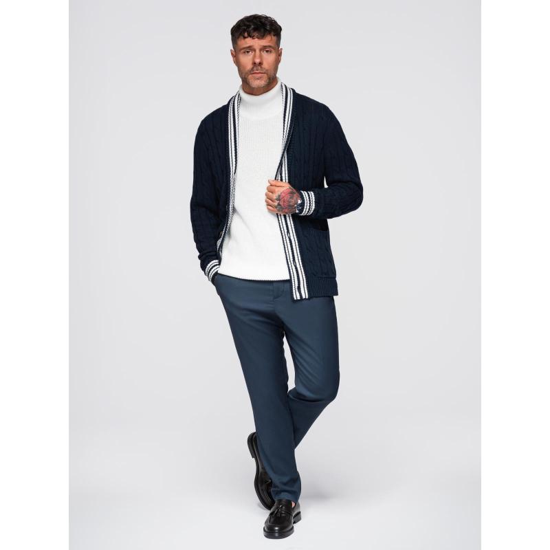 Férfi pulóver preppy stílusban, sálgallérral – sötétkék V4 OM-SWCD-0152