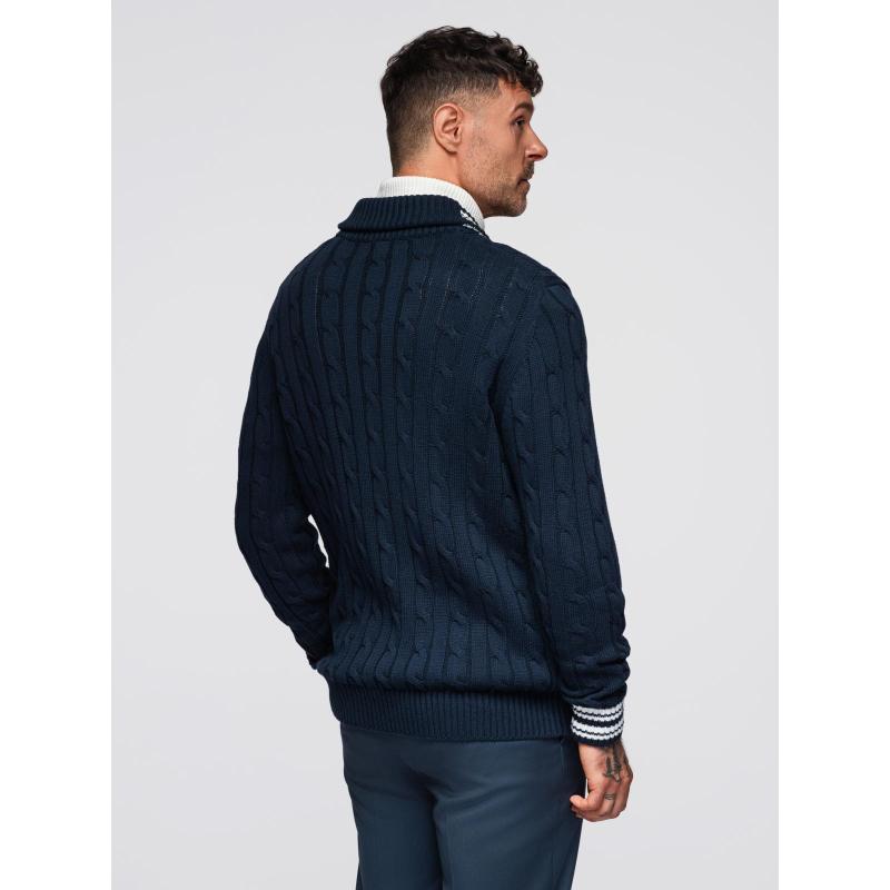 Férfi pulóver preppy stílusban, sálgallérral – sötétkék V4 OM-SWCD-0152