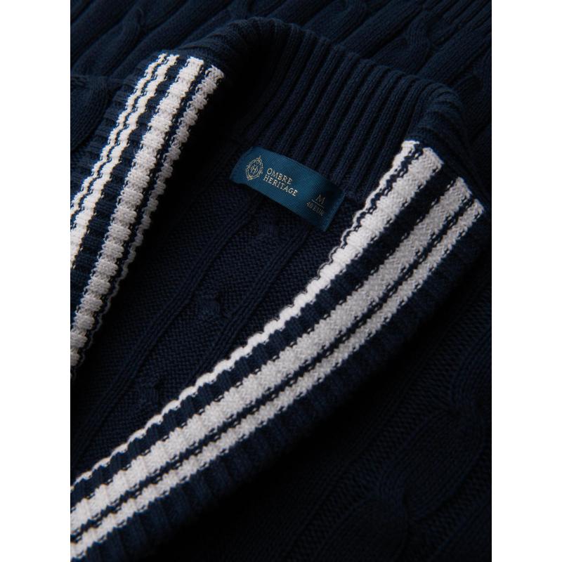 Férfi pulóver preppy stílusban, sálgallérral – sötétkék V4 OM-SWCD-0152