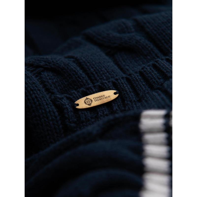 Férfi pulóver preppy stílusban, sálgallérral – sötétkék V4 OM-SWCD-0152