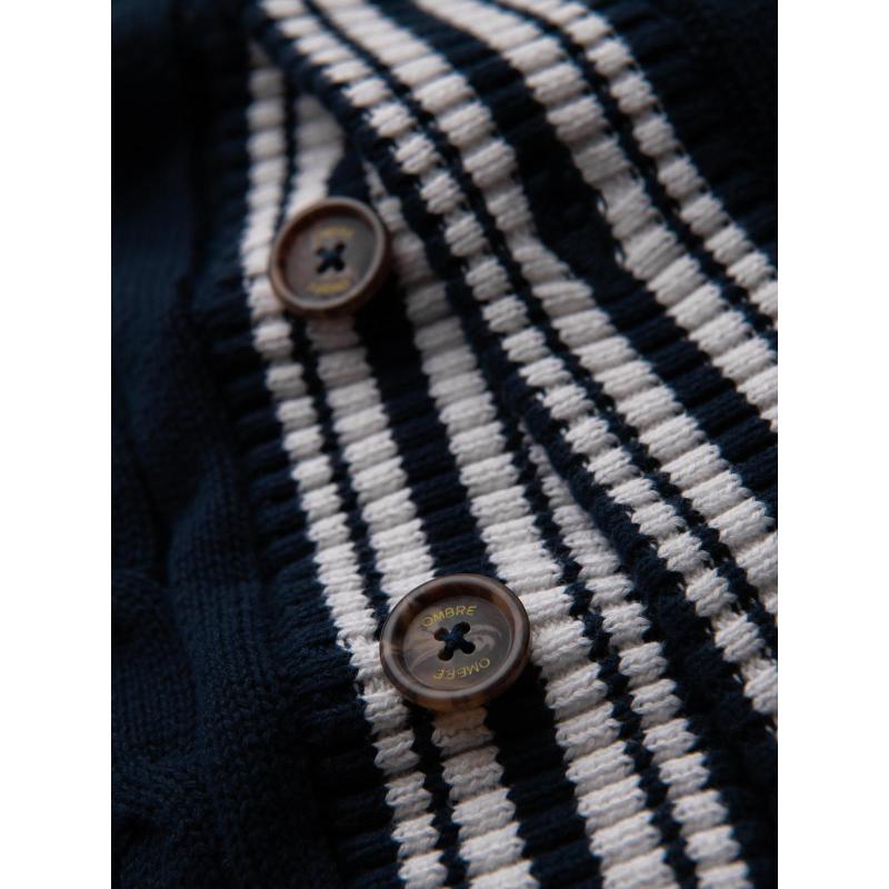 Férfi pulóver preppy stílusban, sálgallérral – sötétkék V4 OM-SWCD-0152