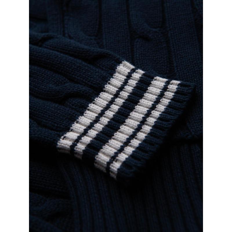 Férfi pulóver preppy stílusban, sálgallérral – sötétkék V4 OM-SWCD-0152