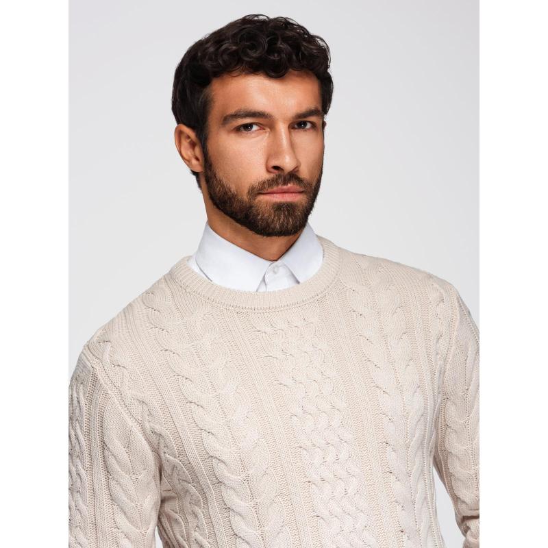 Elegáns férfi pulóver érdekes kötéssel – ecru V1 OM-SWSW-0173