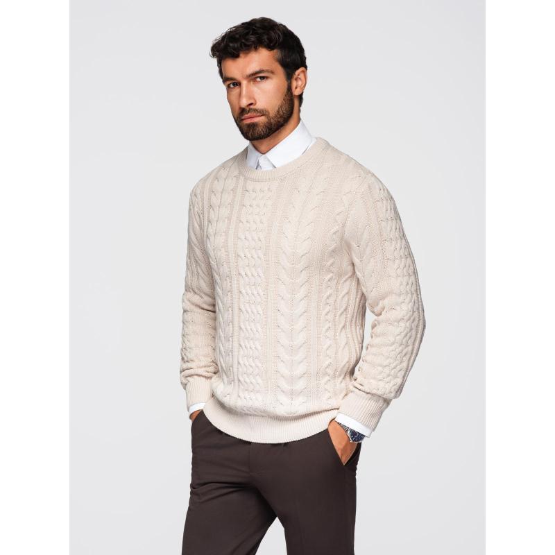Elegáns férfi pulóver érdekes kötéssel – ecru V1 OM-SWSW-0173