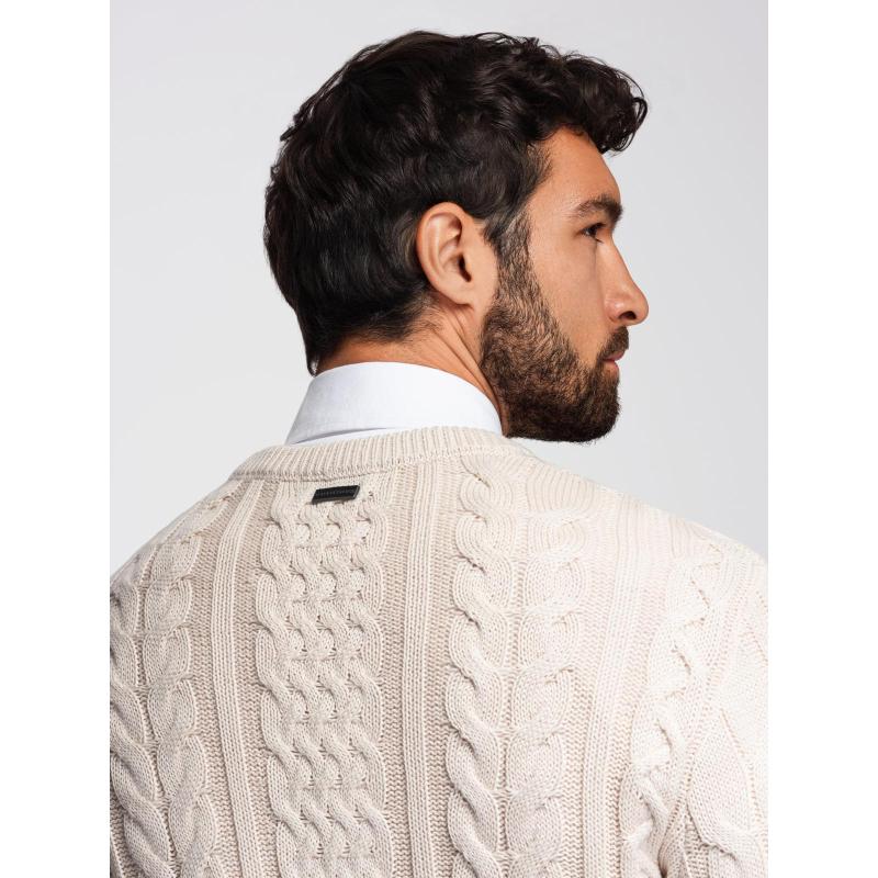 Elegáns férfi pulóver érdekes kötéssel – ecru V1 OM-SWSW-0173