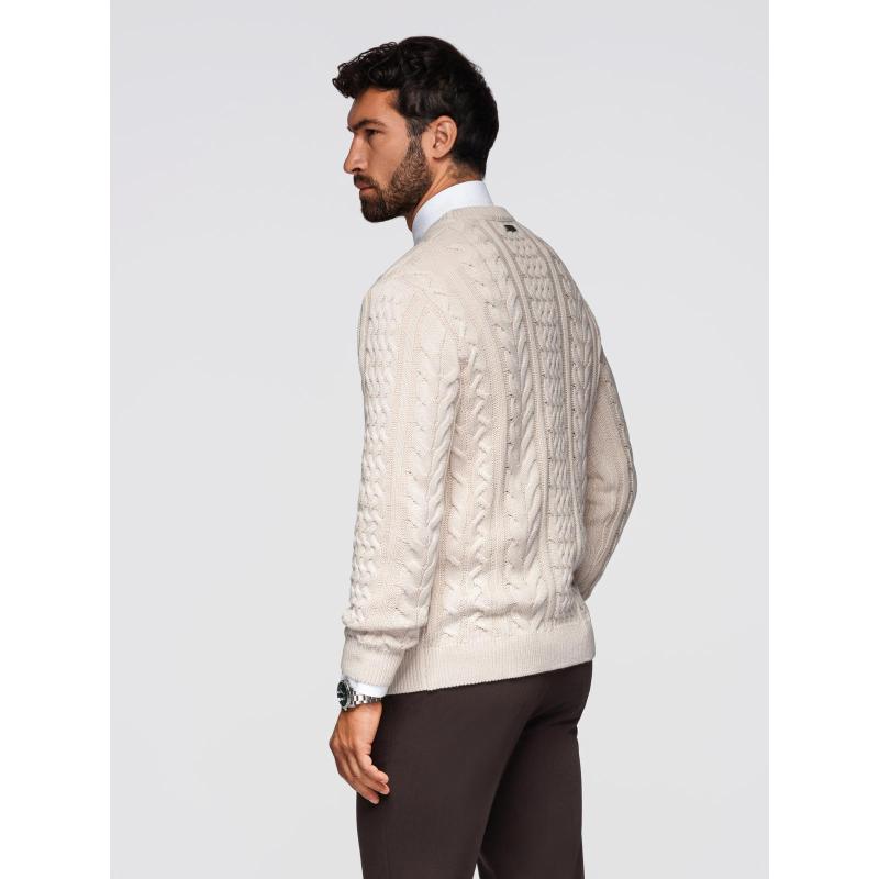 Elegáns férfi pulóver érdekes kötéssel – ecru V1 OM-SWSW-0173