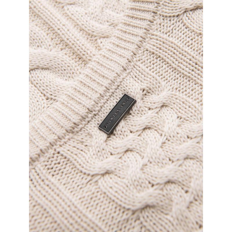Elegáns férfi pulóver érdekes kötéssel – ecru V1 OM-SWSW-0173
