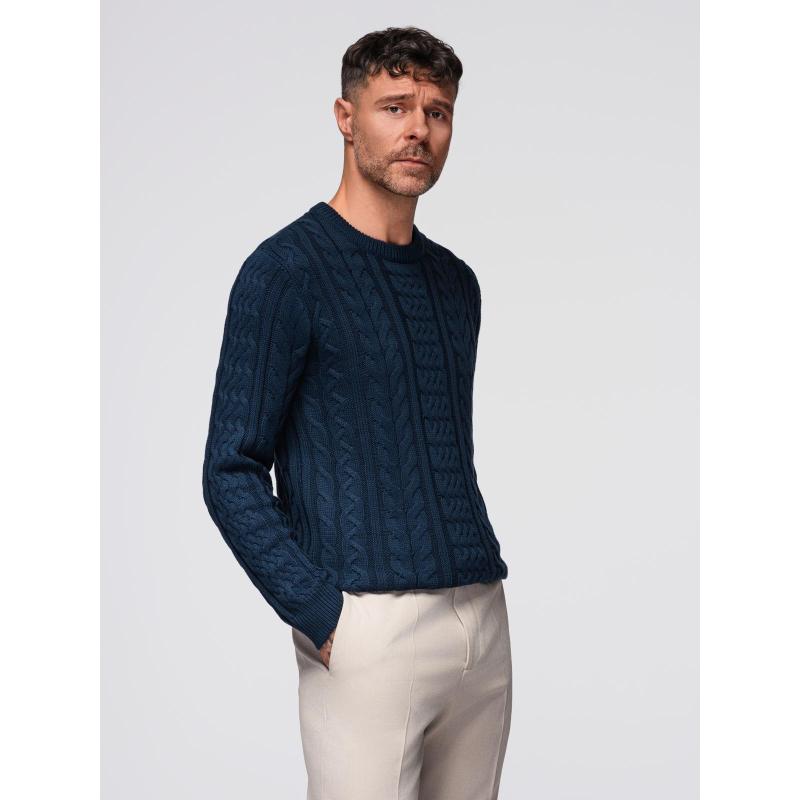 Elegáns férfi pulóver érdekes kötéssel – sötétkék V5 OM-SWSW-0173