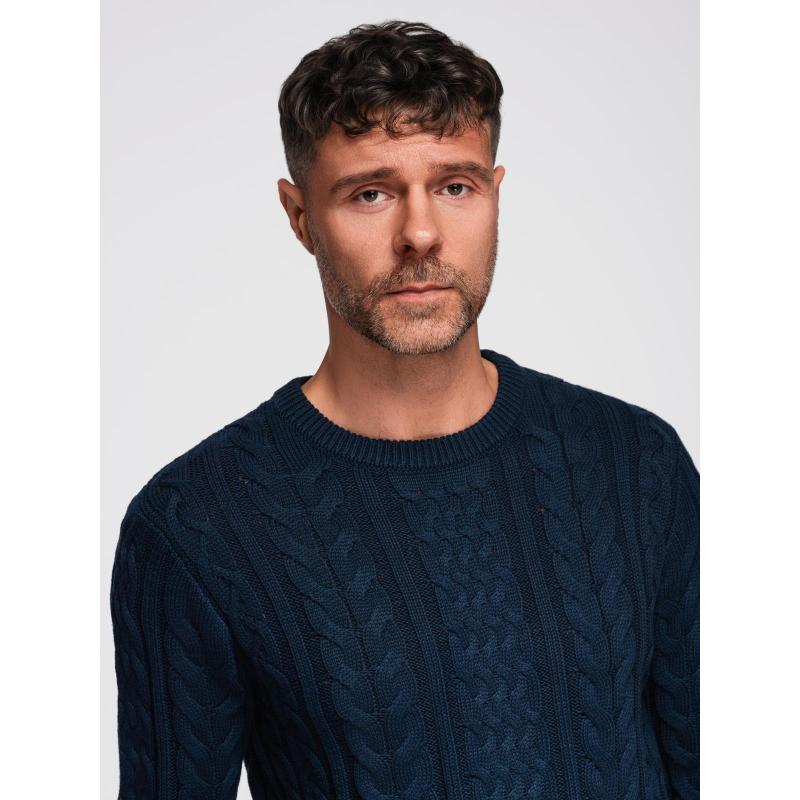 Elegáns férfi pulóver érdekes kötéssel – sötétkék V5 OM-SWSW-0173