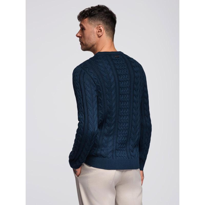 Elegáns férfi pulóver érdekes kötéssel – sötétkék V5 OM-SWSW-0173