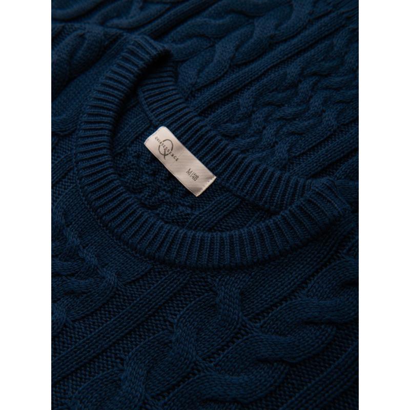 Elegáns férfi pulóver érdekes kötéssel – sötétkék V5 OM-SWSW-0173