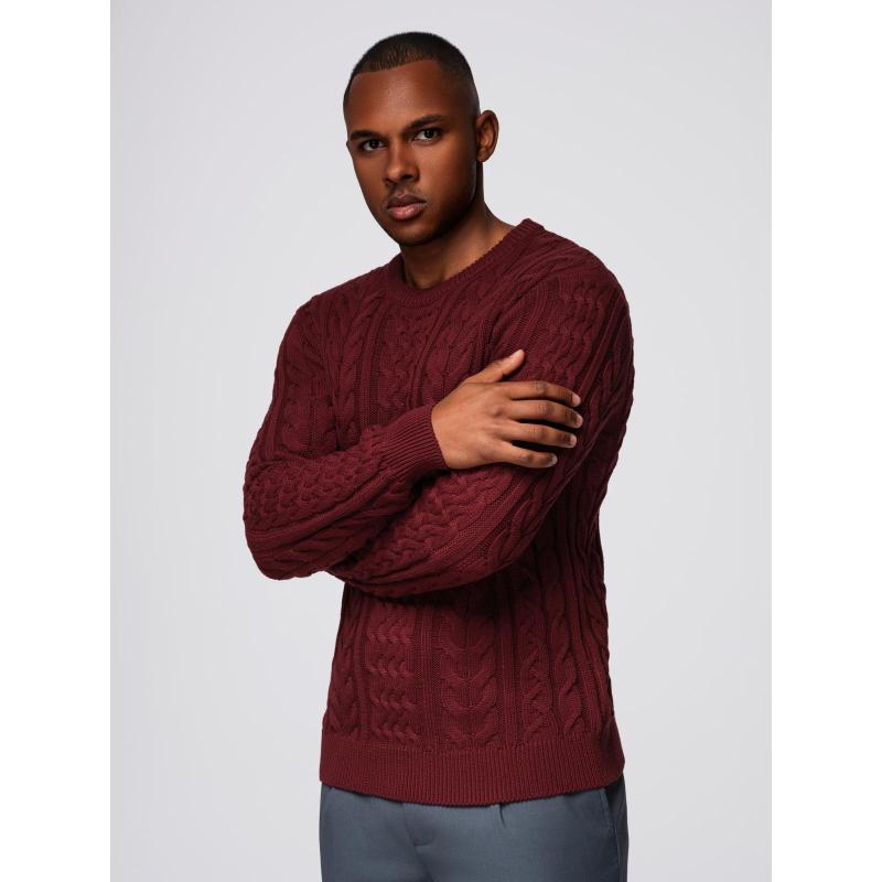 Elegantný pánsky sveter so zaujímavou väzbou – gaštanovo hnedý V6 OM-SWSW-0173