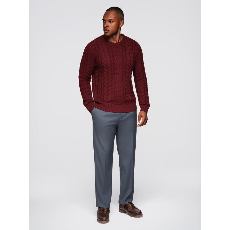 Elegantný pánsky sveter so zaujímavou väzbou – gaštanovo hnedý V6 OM-SWSW-0173