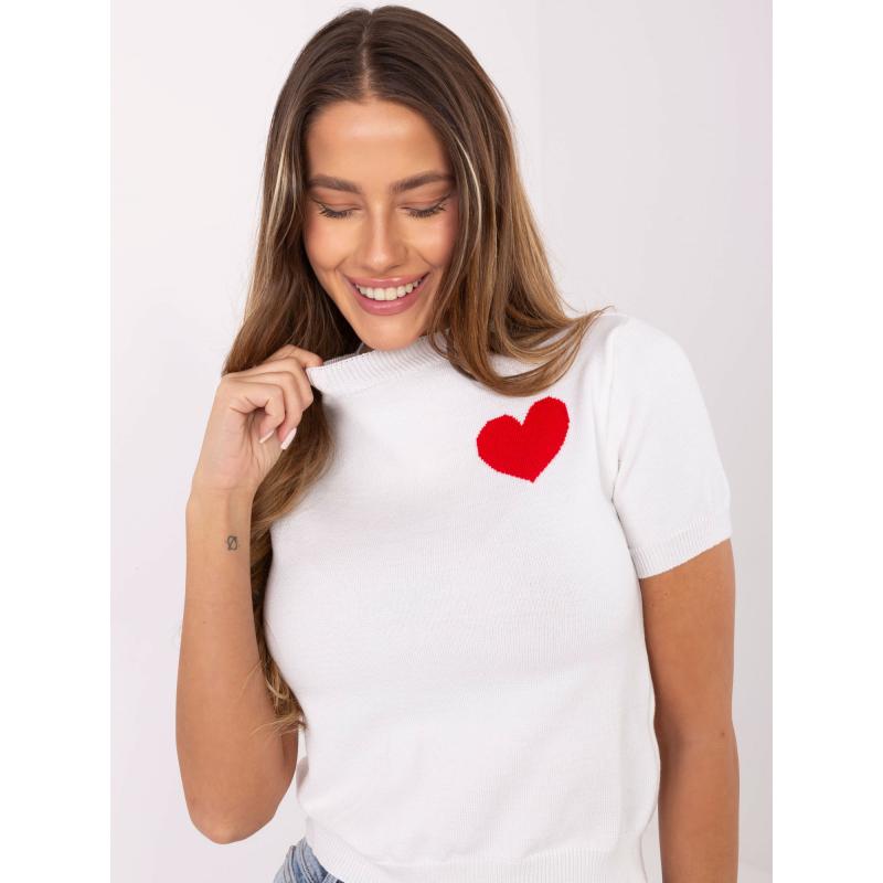 Női pulóver ecru színben, rövid ujjú