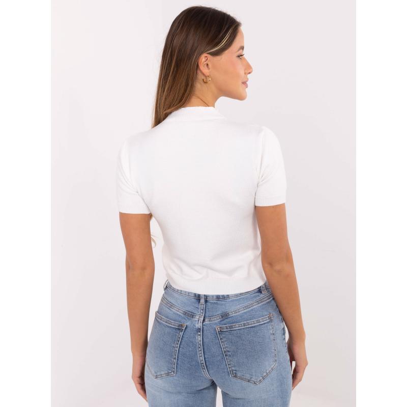 Női pulóver ecru színben, rövid ujjú