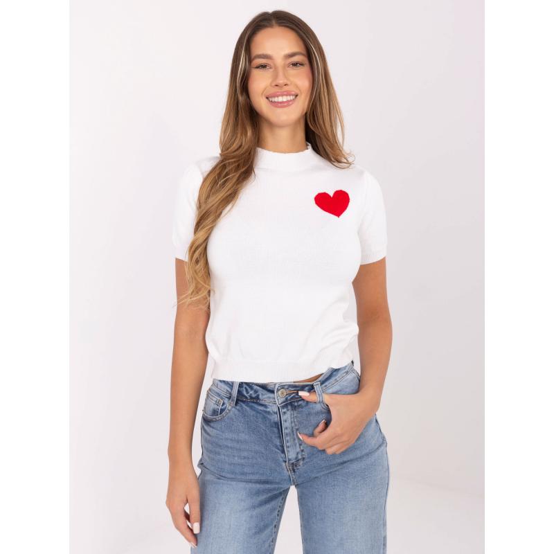 Női pulóver ecru színben, rövid ujjú