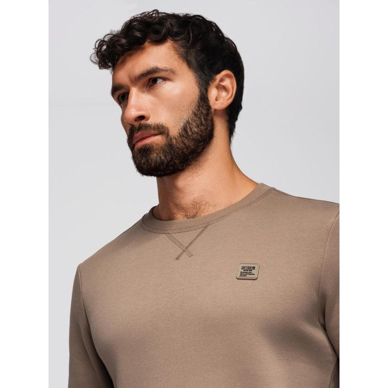 Klasická pánská mikina s kulatým výstřihem – světle hnědá V3 OM-SSNZ-0243