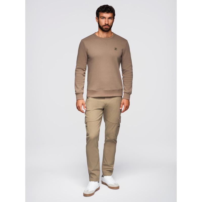 Klasická pánská mikina s kulatým výstřihem – světle hnědá V3 OM-SSNZ-0243