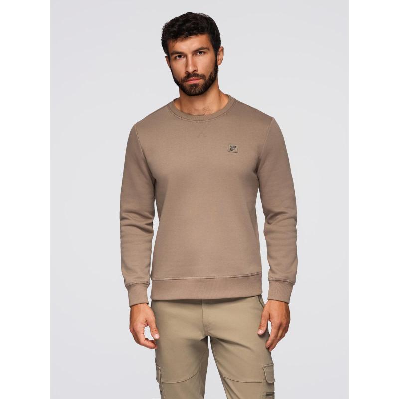 Klasická pánská mikina s kulatým výstřihem – světle hnědá V3 OM-SSNZ-0243