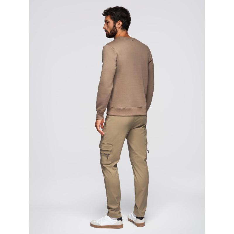 Klasická pánská mikina s kulatým výstřihem – světle hnědá V3 OM-SSNZ-0243