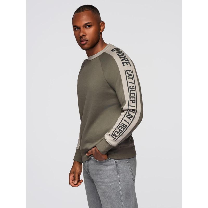 Pánská mikina s kontrastními pruhy a raglánovými rukávy – olivová V1 OM-SSNZ-0200