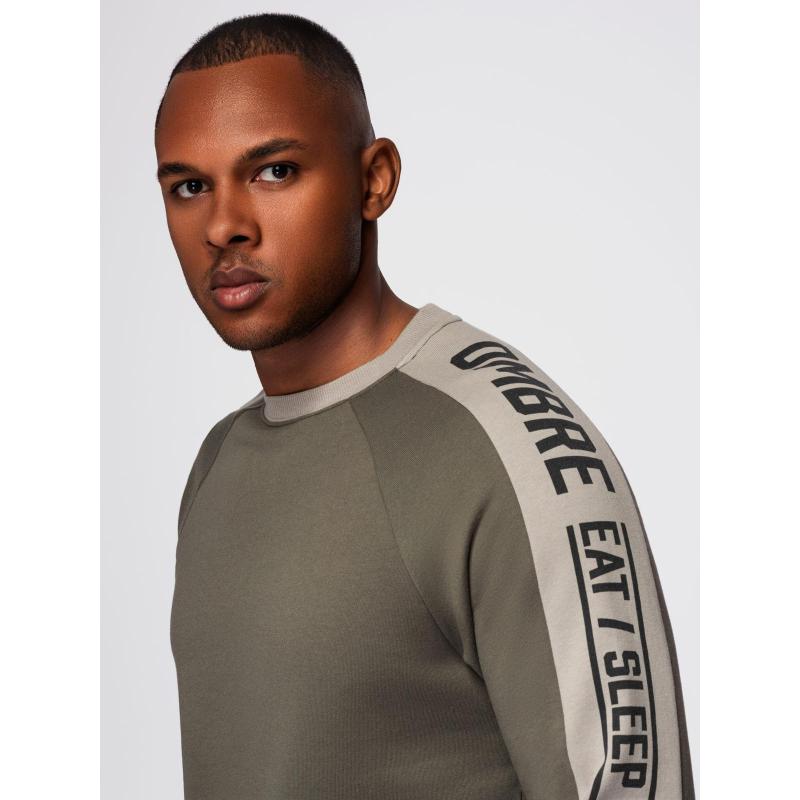 Pánská mikina s kontrastními pruhy a raglánovými rukávy – olivová V1 OM-SSNZ-0200