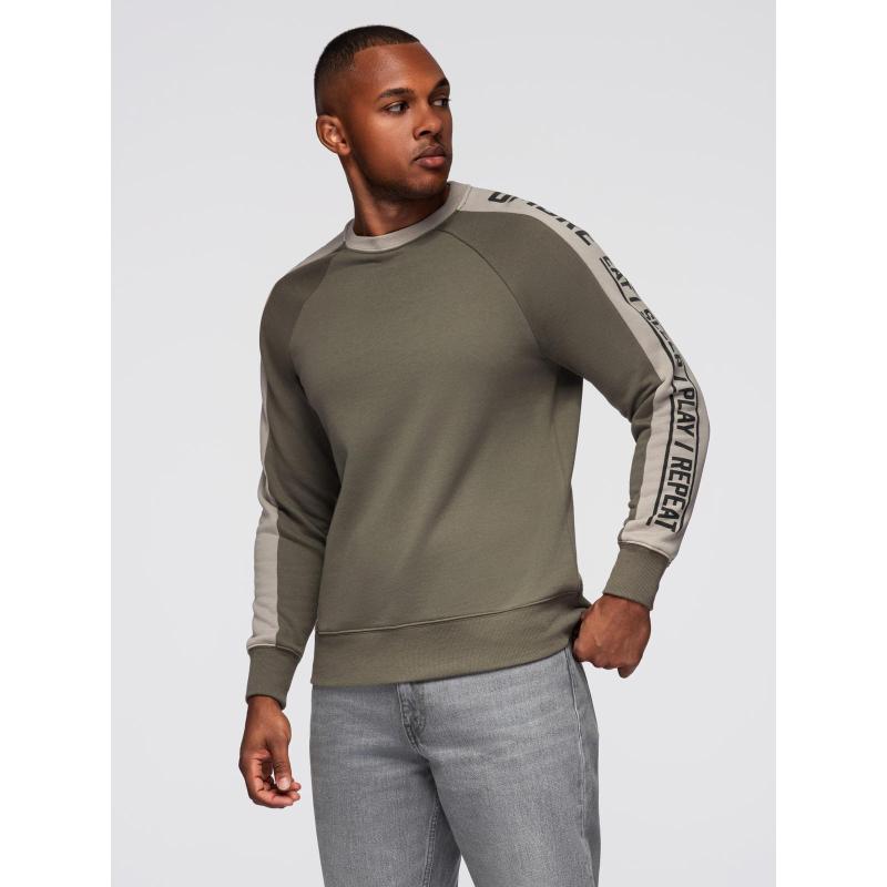 Pánská mikina s kontrastními pruhy a raglánovými rukávy – olivová V1 OM-SSNZ-0200