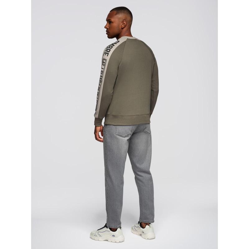 Pánská mikina s kontrastními pruhy a raglánovými rukávy – olivová V1 OM-SSNZ-0200