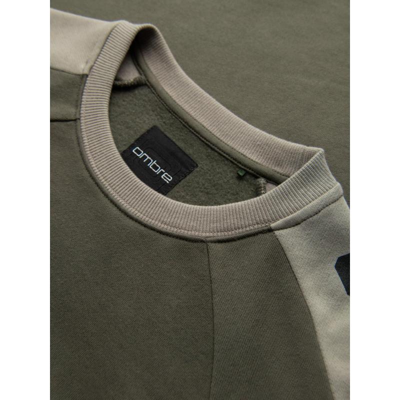 Pánská mikina s kontrastními pruhy a raglánovými rukávy – olivová V1 OM-SSNZ-0200