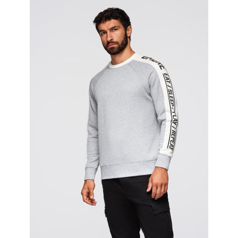 Pánská mikina s kontrastními pruhy a raglánovými rukávy – šedá melírovaná V2 OM-SSNZ-0200