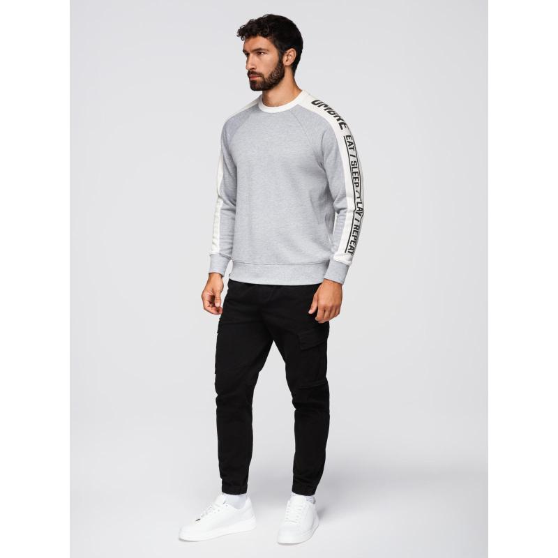 Pánská mikina s kontrastními pruhy a raglánovými rukávy – šedá melírovaná V2 OM-SSNZ-0200