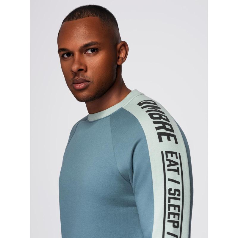 Pánska mikina s kontrastnými pruhmi a raglánovými rukávmi – bielená tyrkysová V4 OM-SSNZ-0200