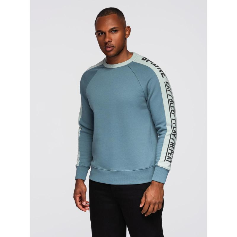 Pánska mikina s kontrastnými pruhmi a raglánovými rukávmi – bielená tyrkysová V4 OM-SSNZ-0200