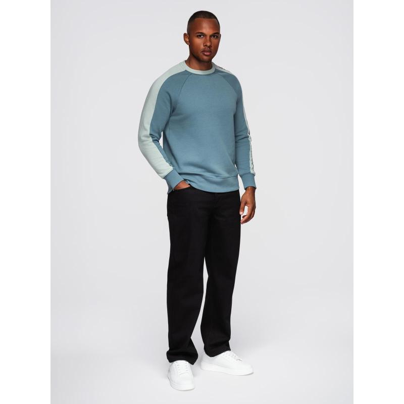 Pánska mikina s kontrastnými pruhmi a raglánovými rukávmi – bielená tyrkysová V4 OM-SSNZ-0200
